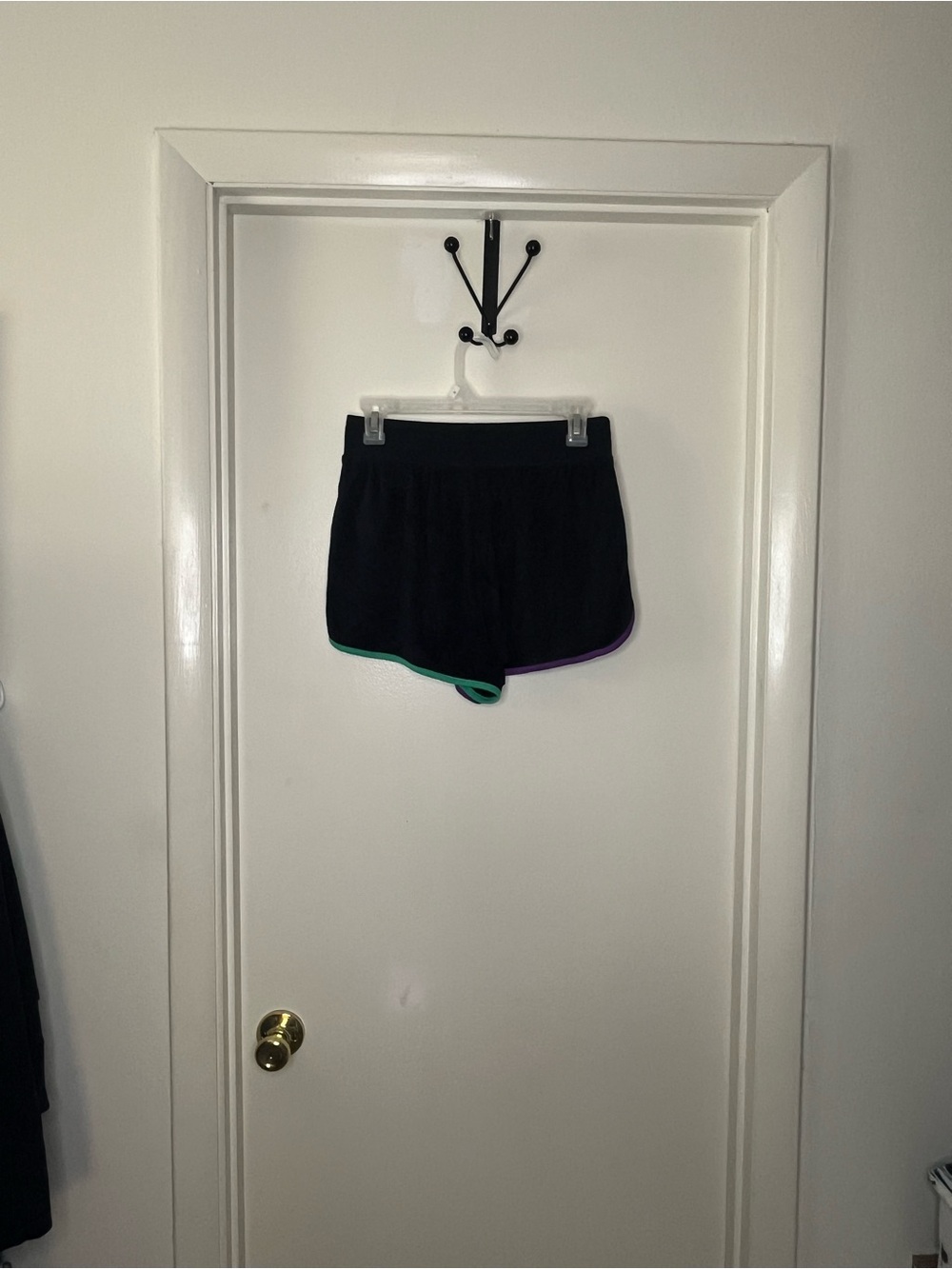 Black Women’s Athletic Shorts with Multicolor Trim - Picture 3 of 4